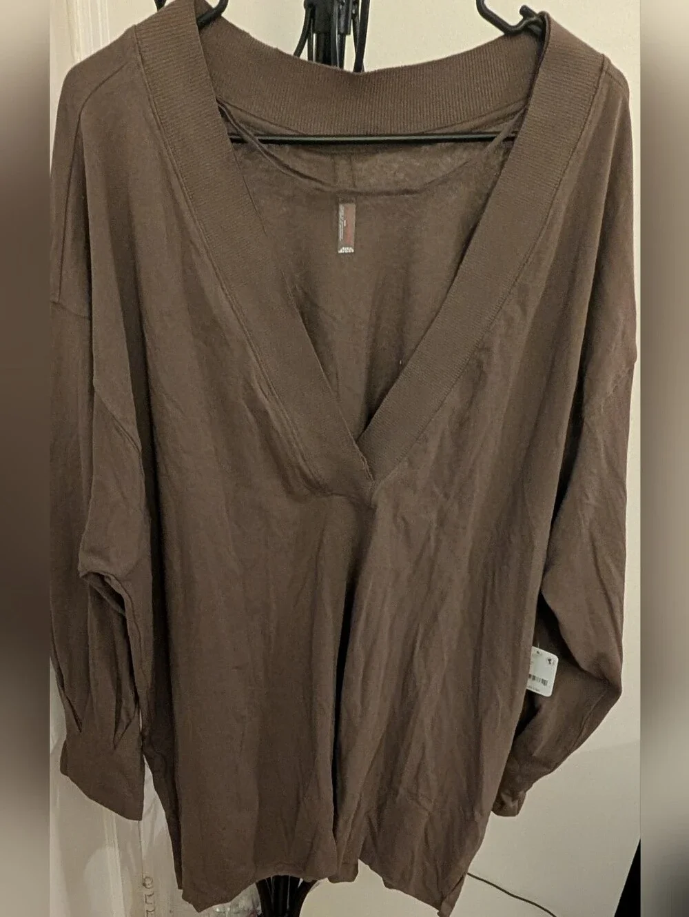 Free People Brown V-Neck Long Sleeve Top Size Medium